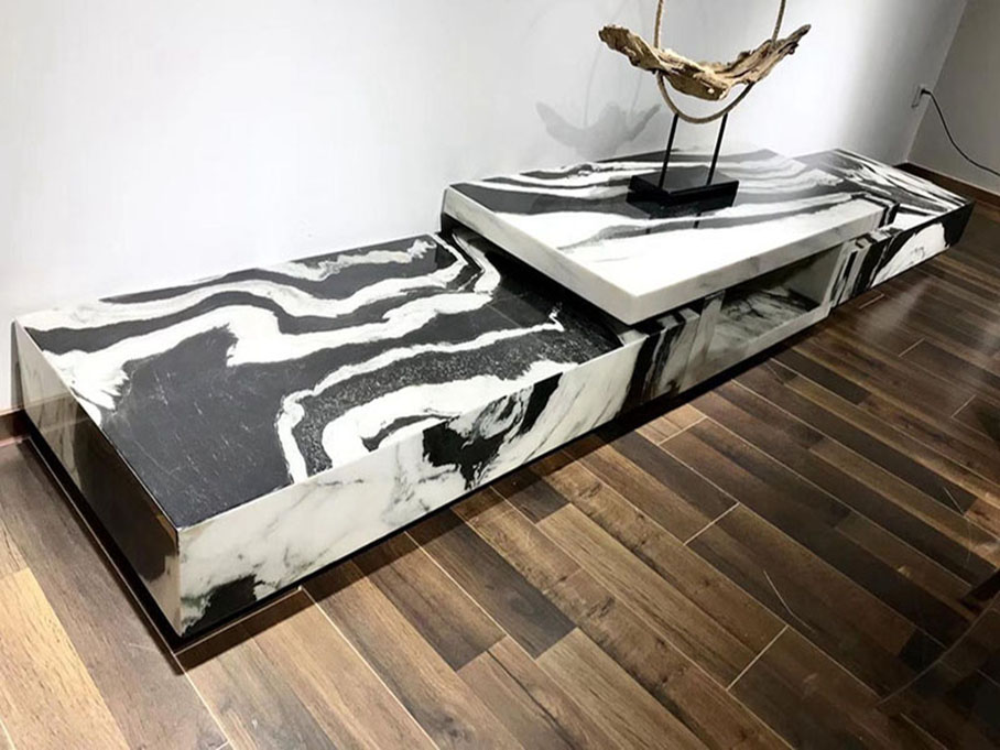 tampos de mesa em mármore branco panda