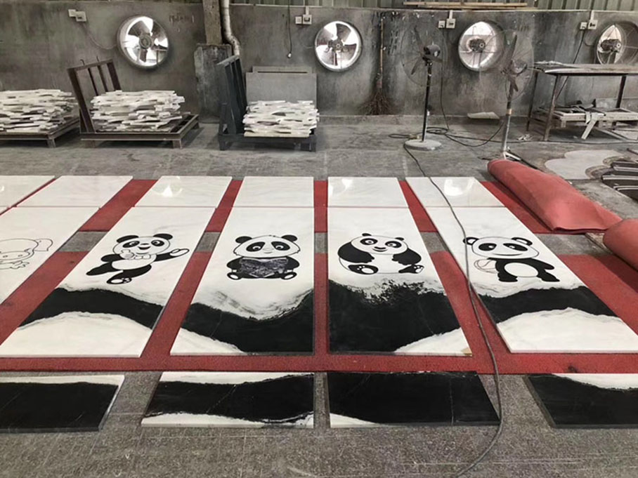 medalhões de jato de água em mármore branco panda